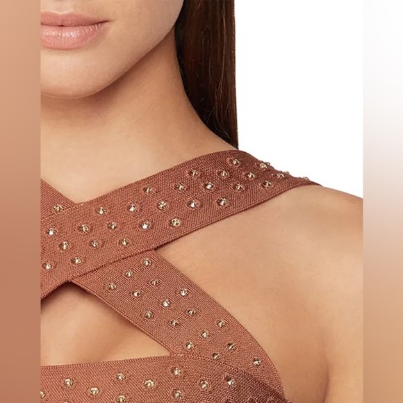 New Hervé Léger
Crystal Cross Neck Cutout Mini Dress (D9) - Picture 3 of 8